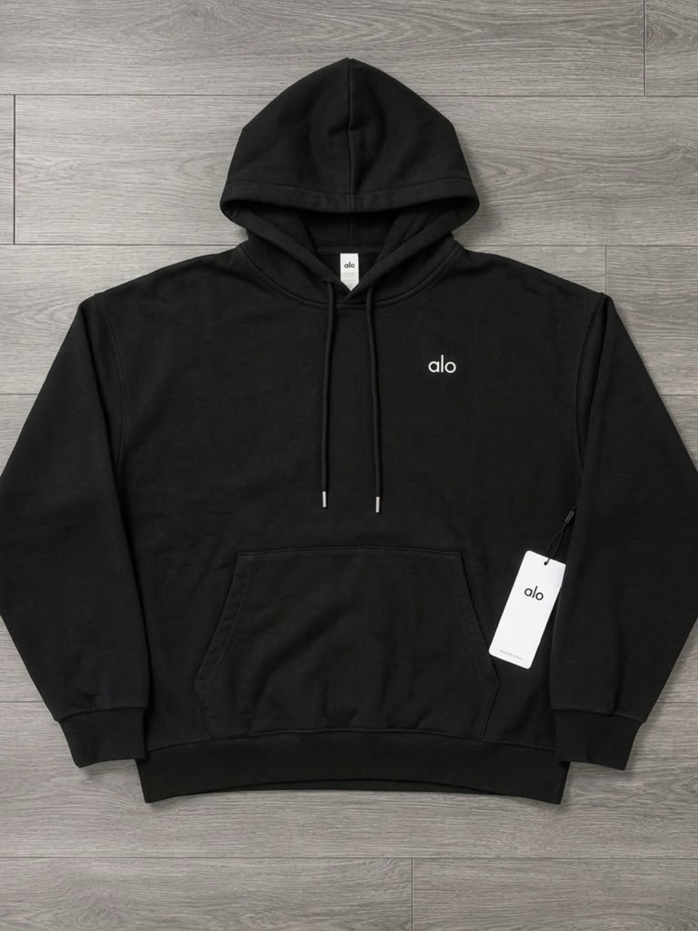 ALO Women Black Logo Pullover Hoodie